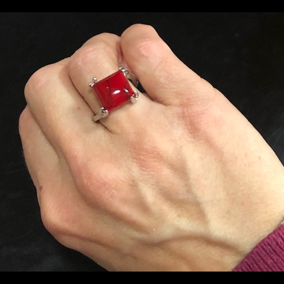 New Opaque Ruby Silver Ring Size 6 1/2 - Picture 1 of 8
